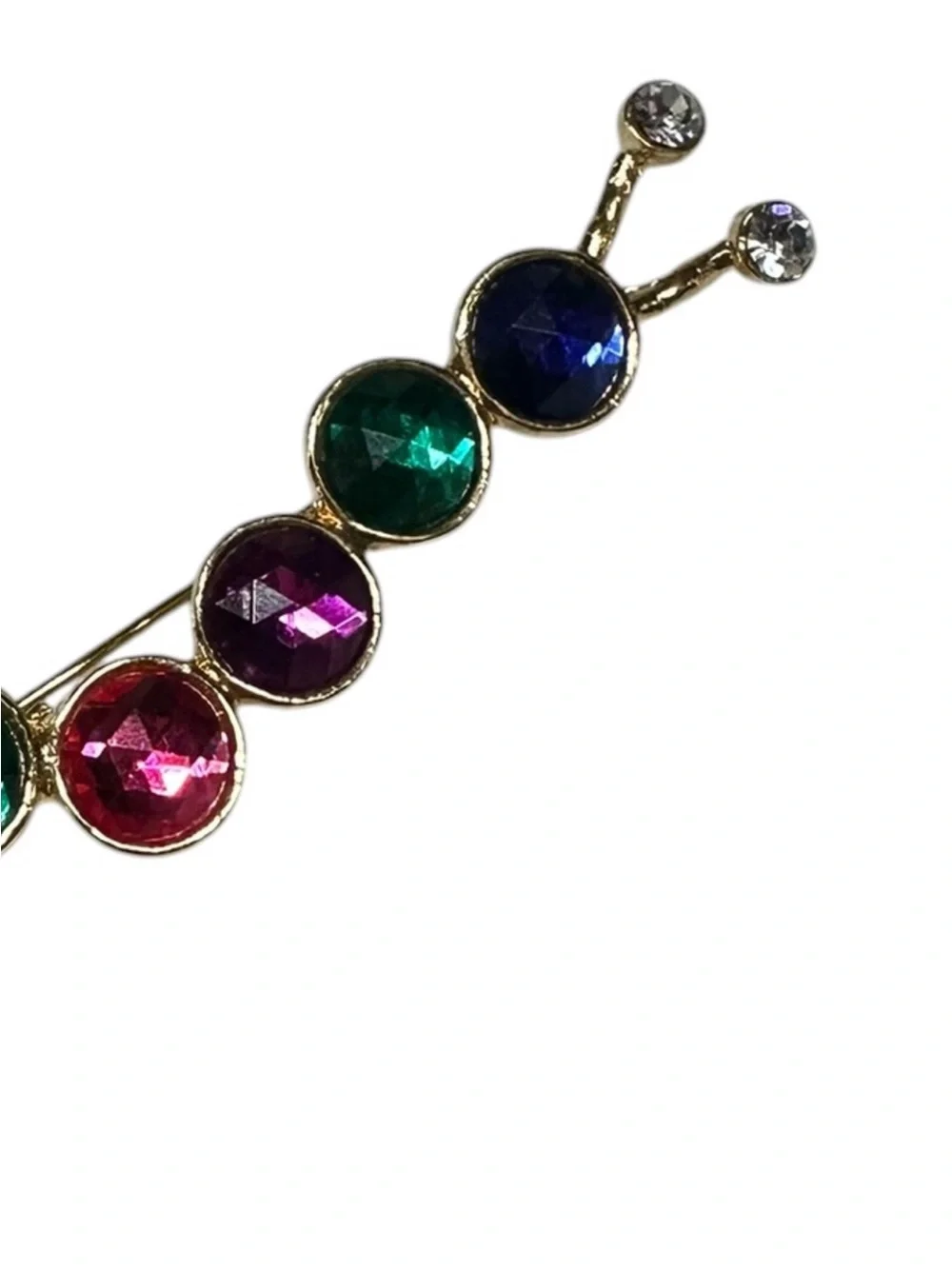 Vintage Gold Metal Rainbow Jewel Caterpillar Brooch / 80s 90s Retro Fairy Goth